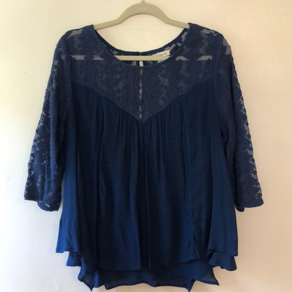 Like New! Boho Style Navy Blouse - Picture 1 of 5